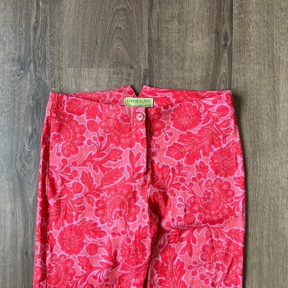 NWOT Sigrid Olsen “Signature” Pink Red Floral Linen Pants Sz 6 - Picture 3 of 11